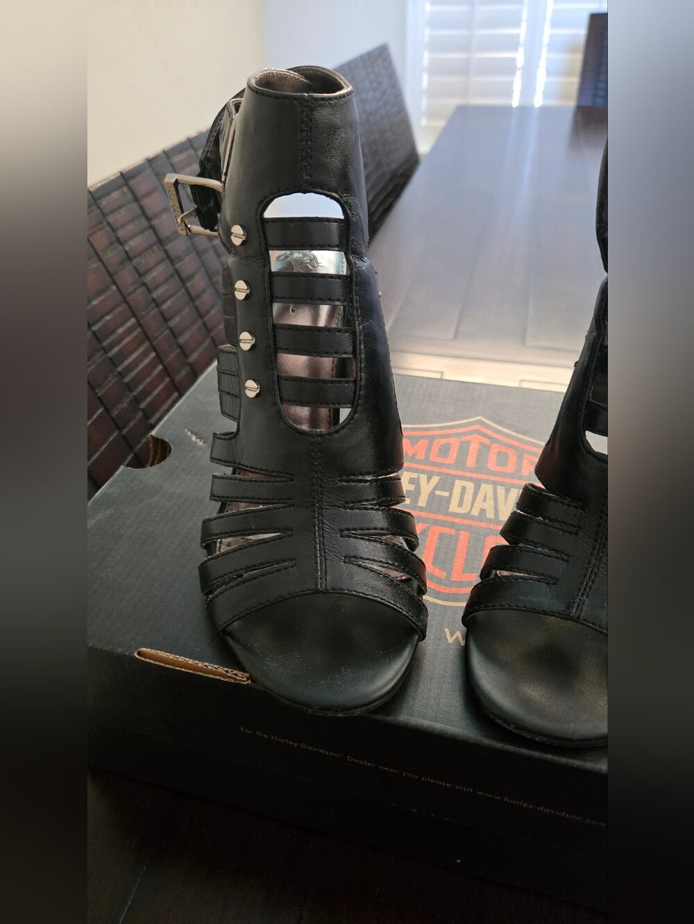 Harley-Davidson Black Cutout Strappy Peep-Toe Hayley Heels